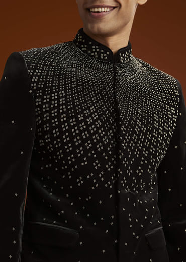 Black Velvet Jodhpuri Suit For Men With Beads Work