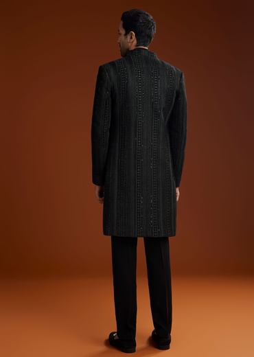 Black Velvet Open Indo Jacket Set With Cutdana Work