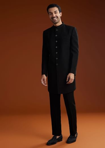 Black Velvet Open Indo Jacket Set With Embroidery