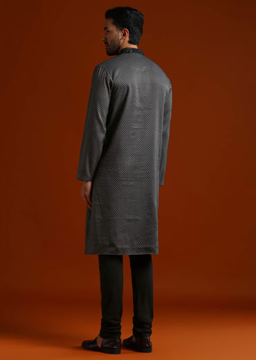 Black Viscose Kurta Set For Men With Thread And Stone Embroidery Black Viscose Kurta Set For Men With Thread And Stone Embroidery