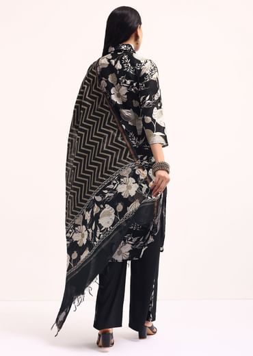 Black Abstract Printed Chanderi Kurta Palazzo Set