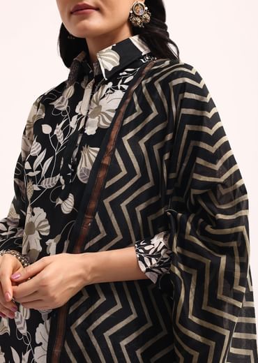 Black Abstract Printed Chanderi Kurta Palazzo Set