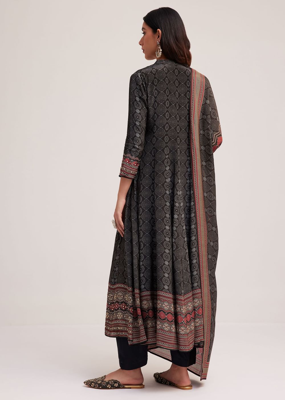 Black Ajrakh Printed Anarkali Set With Dupatta