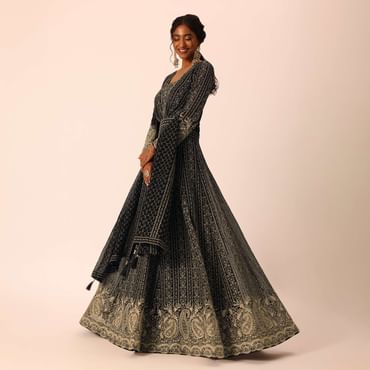 Black Anarkali And Dupatta Set With Sequin Work
