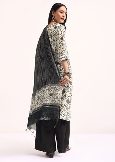 Black And Ivory Printed Chanderi Kurta Palazzo Set