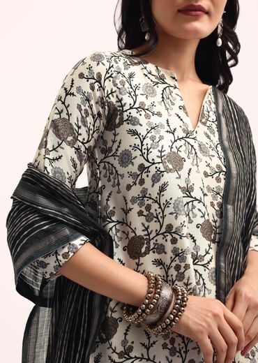 Black And Ivory Printed Chanderi Kurta Palazzo Set