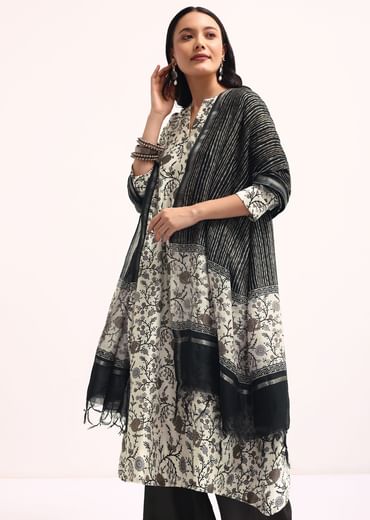 Black And Ivory Printed Chanderi Kurta Palazzo Set