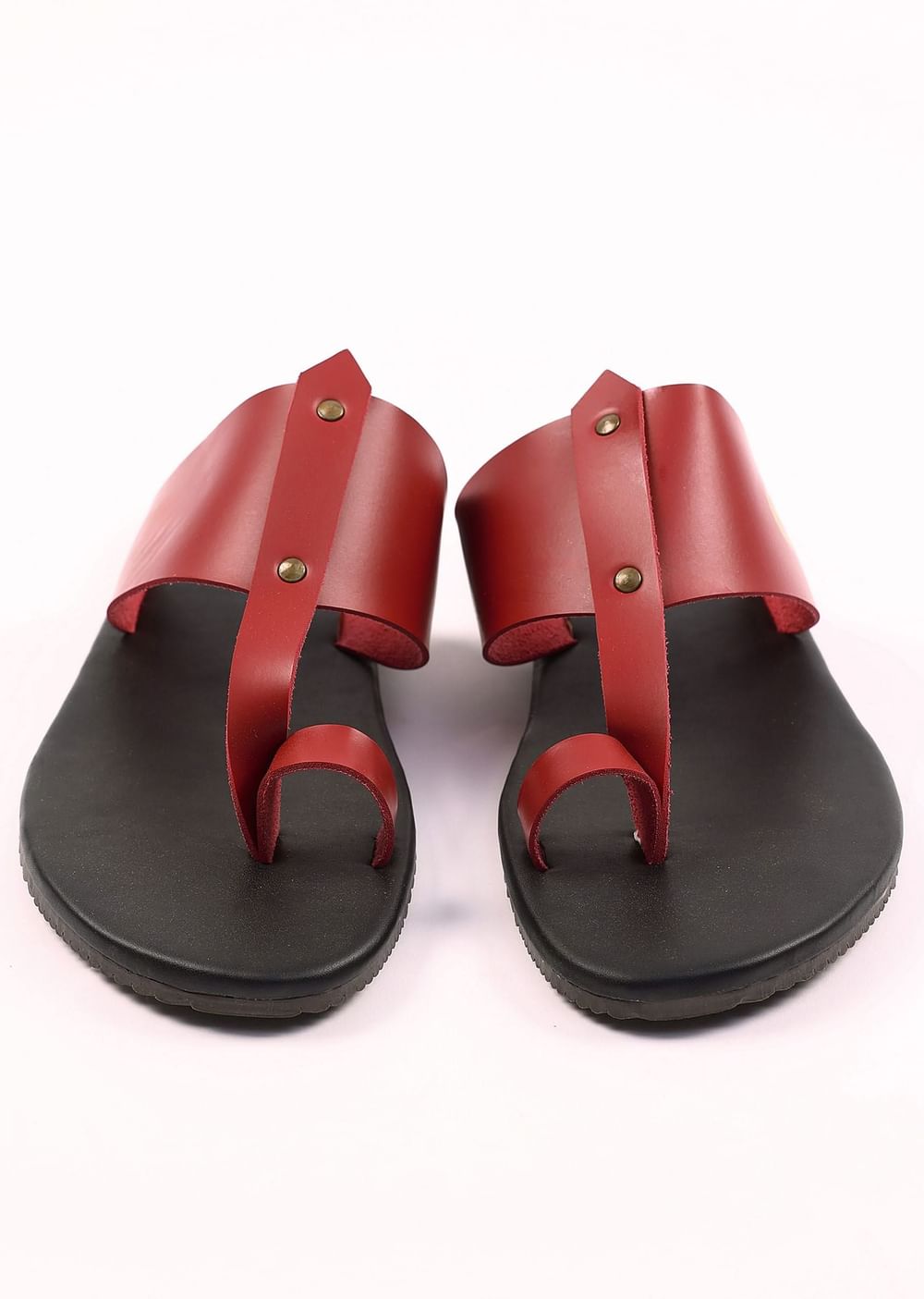 Black And Red Strappy Slides For Men In Leather With Buttons