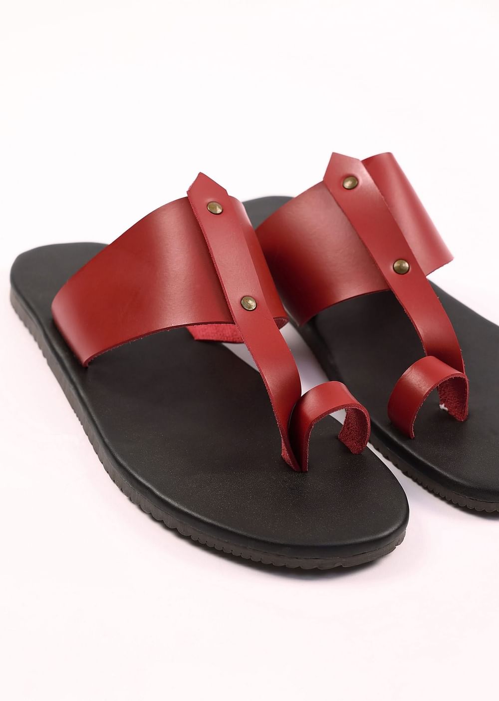 Black And Red Strappy Slides For Men In Leather With Buttons