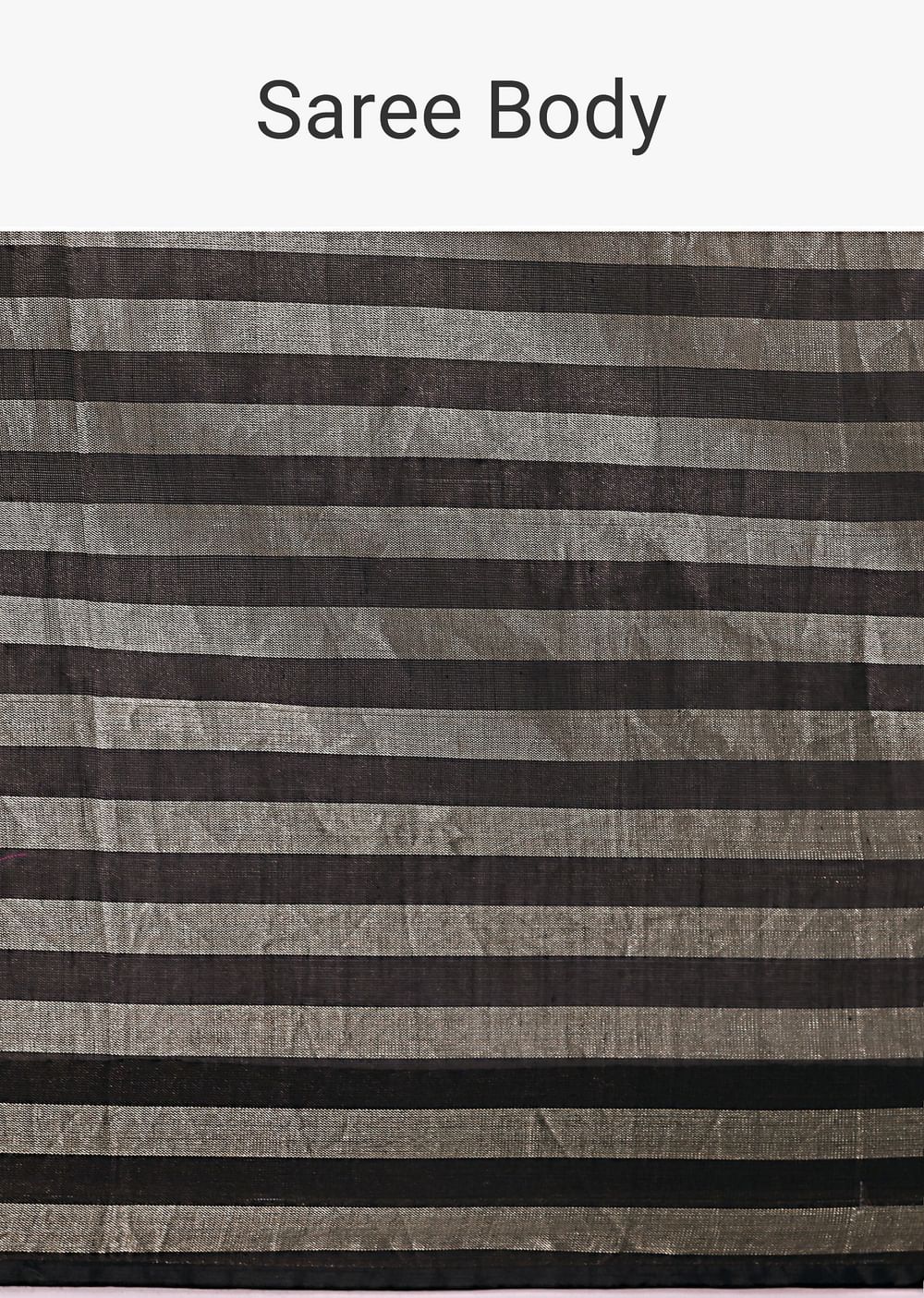 Black And Silver Half Striped Chanderi Saree And Stitched Blouse
