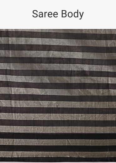 Black And Silver Half Striped Chanderi Saree And Stitched Blouse