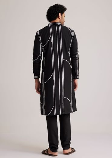 Black and White Abstract Printed Kurta Set