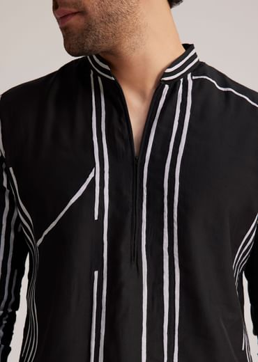 Black and White Abstract Printed Kurta Set