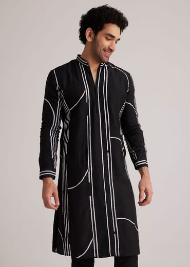 Black and White Abstract Printed Kurta Set