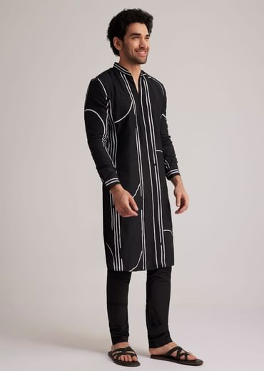 Black and White Abstract Printed Kurta Set