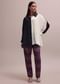 Black And White Color Block Kurta With Embroidered Collar And Striped Crepe Pants Set