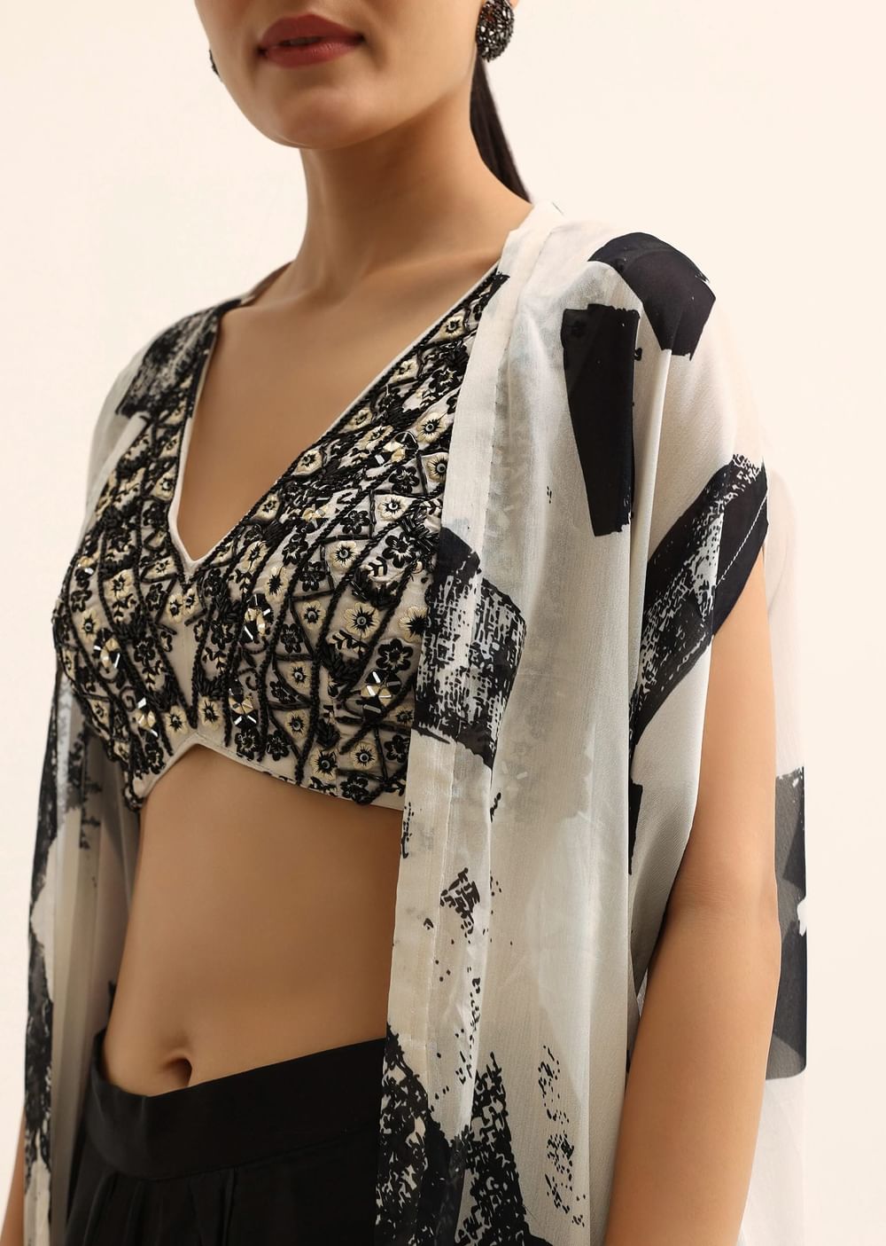 Black And White Crop Top And Skirt Set