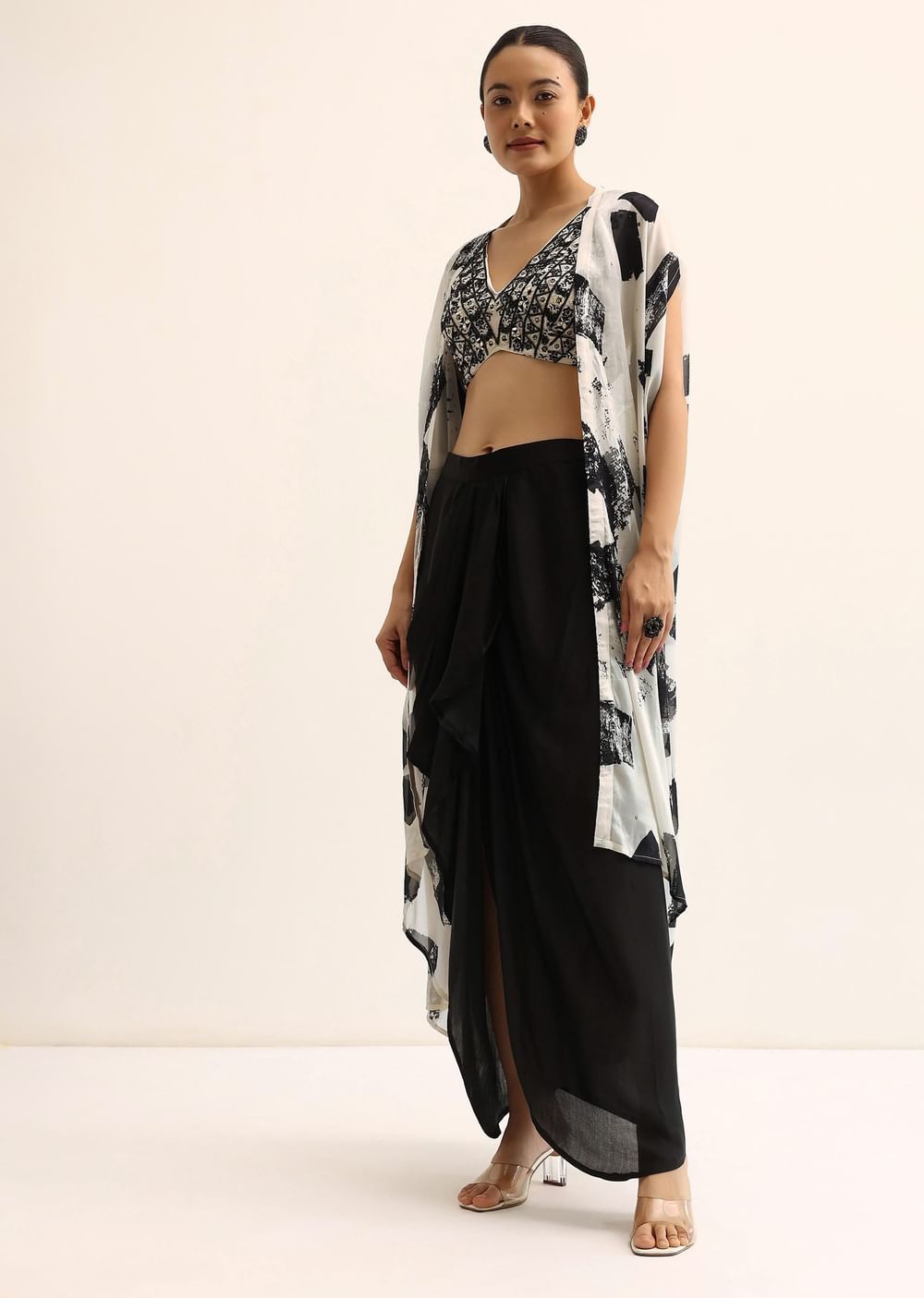 Black And White Crop Top And Skirt Set