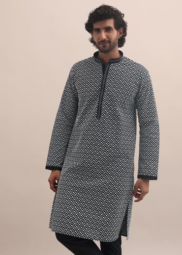Black And White Lucknowi Cotton Kurta Set