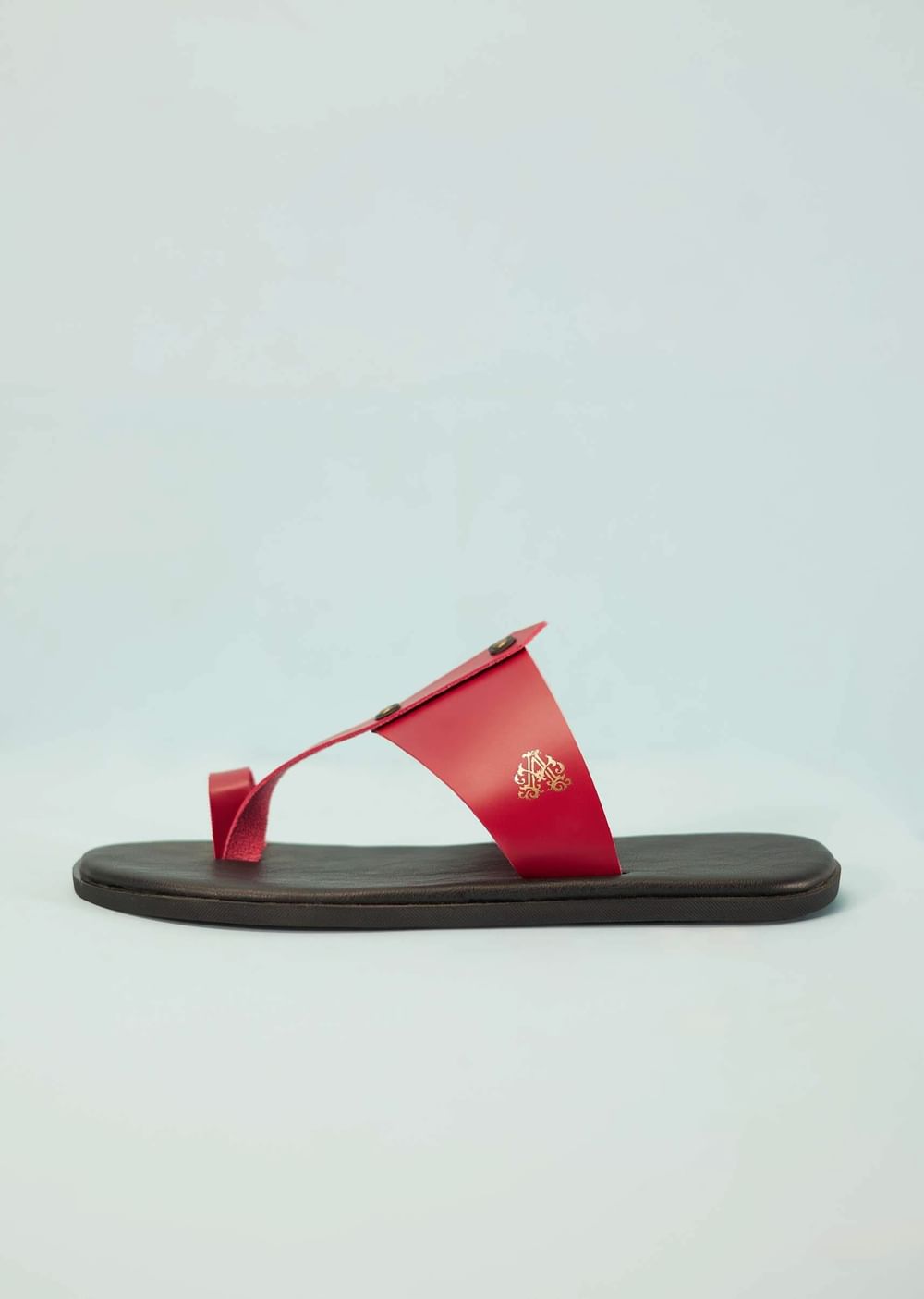 Black And Red Strappy Slides For Men In Leather With Buttons
