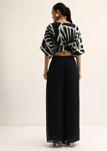 Black Beaded Crop Top And Palazzo Set