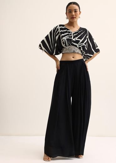 Black Beaded Crop Top And Palazzo Set