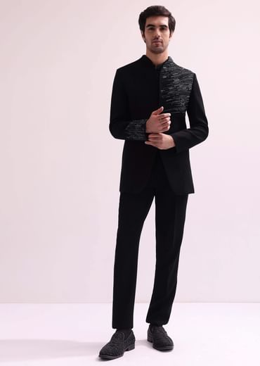 Black Chain Embellished Jacket With Shirt And Pants