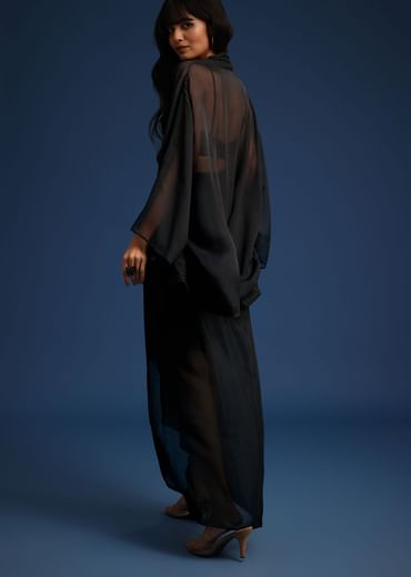 Black Chiffon Asymmetrical Skirt And Jacket Set
