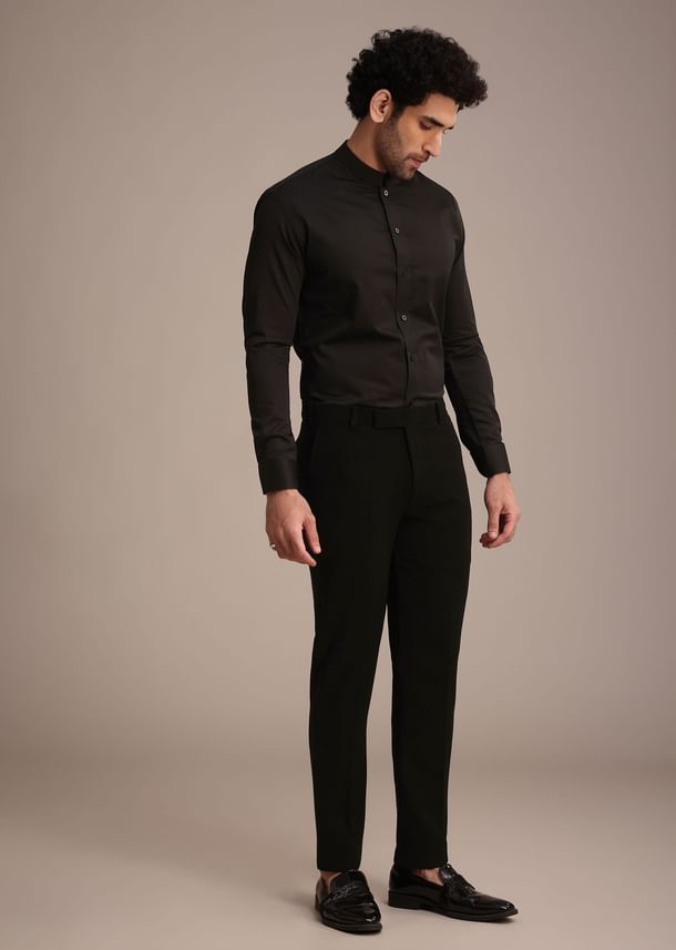 Black Crepe Tuxedo Suit With Hand Work
