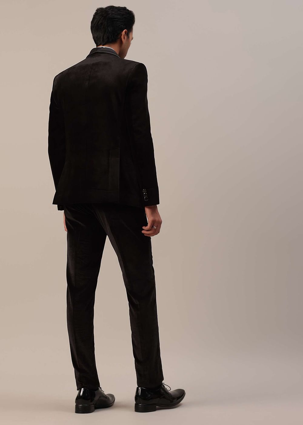 Black Crystal Handwork Tuxedo Set In Velvet