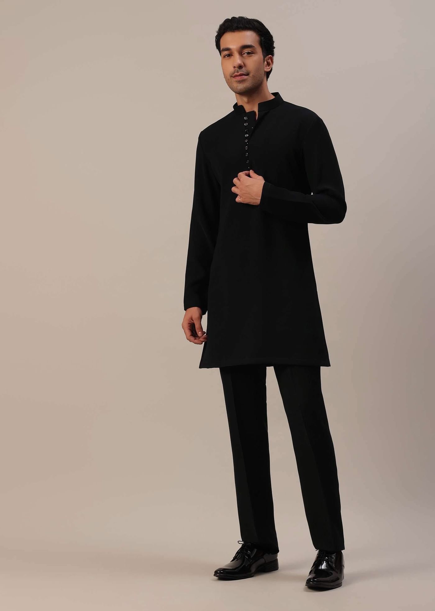 Black Cut Dana Embroidered Indowestern In Suiting Fabric