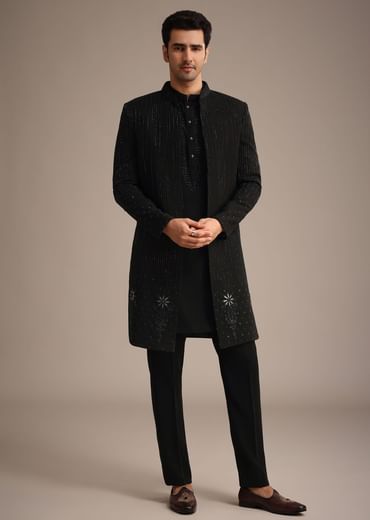 Black Cutdana Work Indowestern And Kurta Set