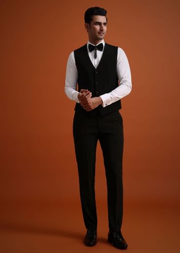 Black Cutwork Stone Embellished Tuxedo Set