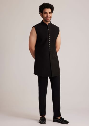 Black Embellished Indo Western Suit