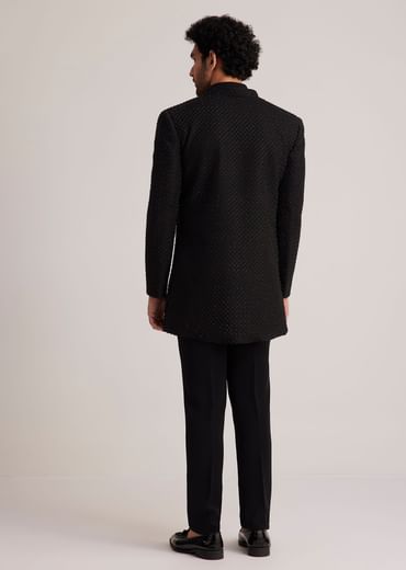 Black Embellished Indo Western Suit