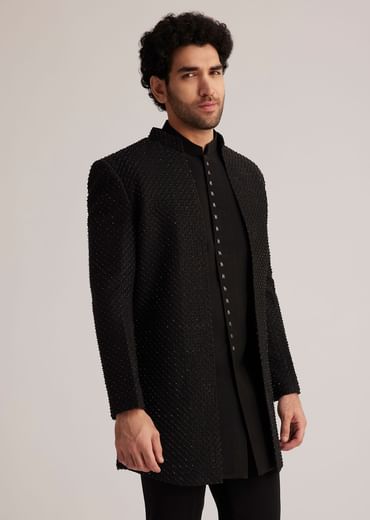 Black Embellished Indo Western Suit