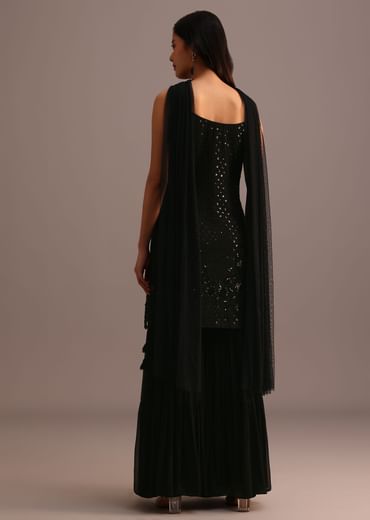 Black Embellished Sharara Suit With Net Dupatta Kalki