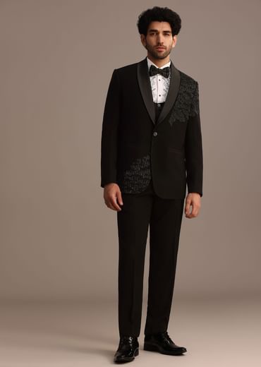 Black Embellished Tuxedo Suit
