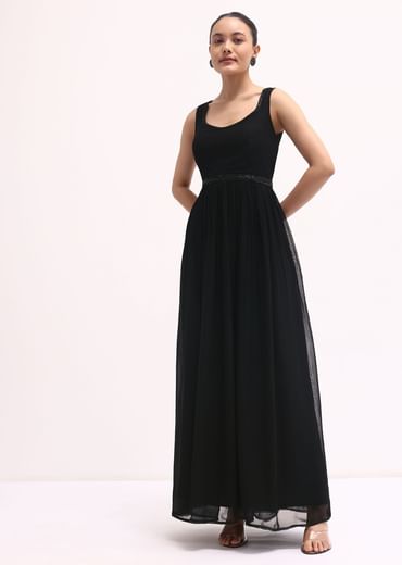Black Embroidered Georgette Anarkali Set