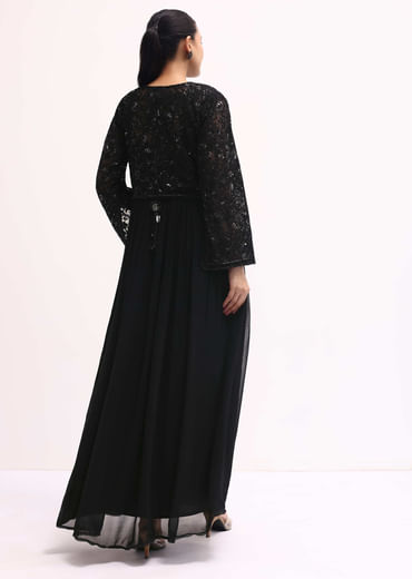 Black Embroidered Georgette Anarkali Set
