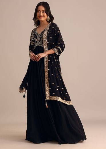 Black Embroidered Georgette Anarkali Suit