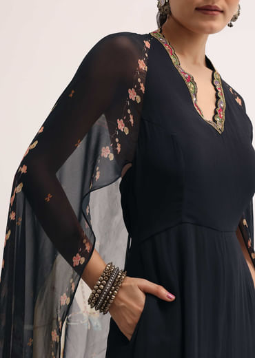 Black Embroidered Georgette Jumpsuit