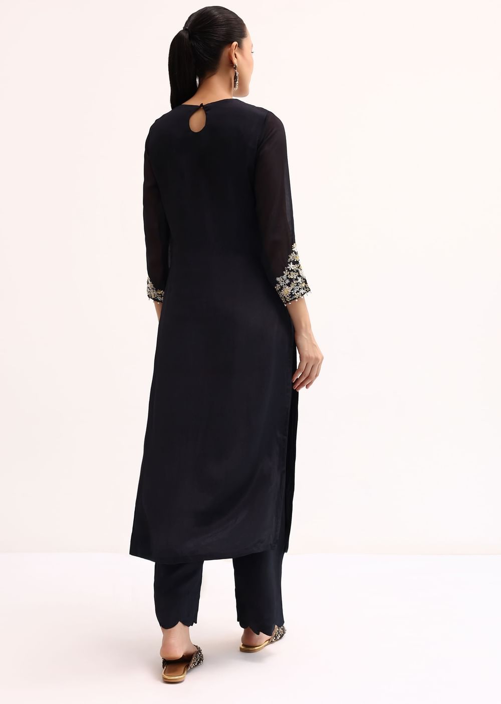 Black Embroidered Georgette Kurta Pant