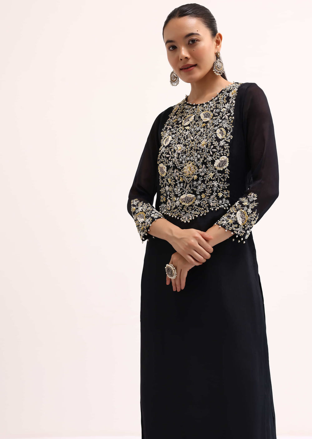 Black Embroidered Georgette Kurta Pant
