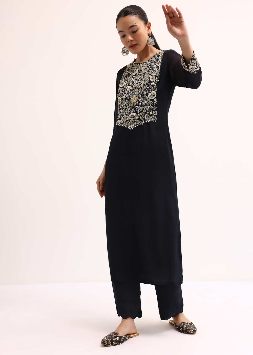 Black Embroidered Georgette Kurta Pant