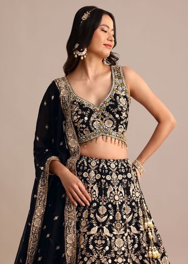 Black Embroidered Georgette Lehenga Choli With Dupatta