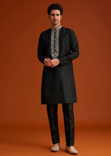 Black Embroidered Indo Western Sherwani Set