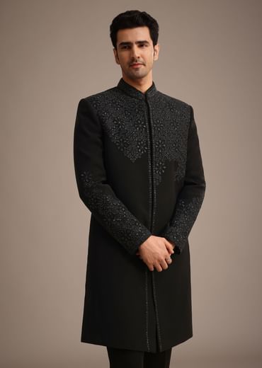 Black Embroidered Indowestern Set With Cutdana Work
