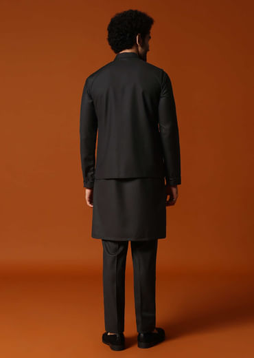 Black Embroidered Rayon Kurta Jacket Set For men