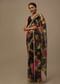 Black Embroidered Saree In Organza With Vibrant Floral Print